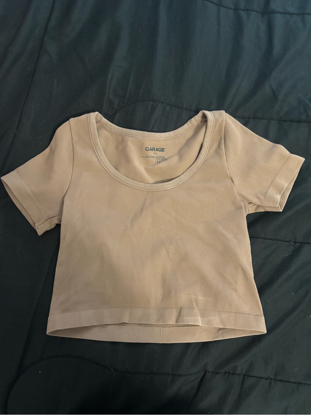 Garage Ribbed Scoop Neck Short Sleeve Crop Top in Taupe
